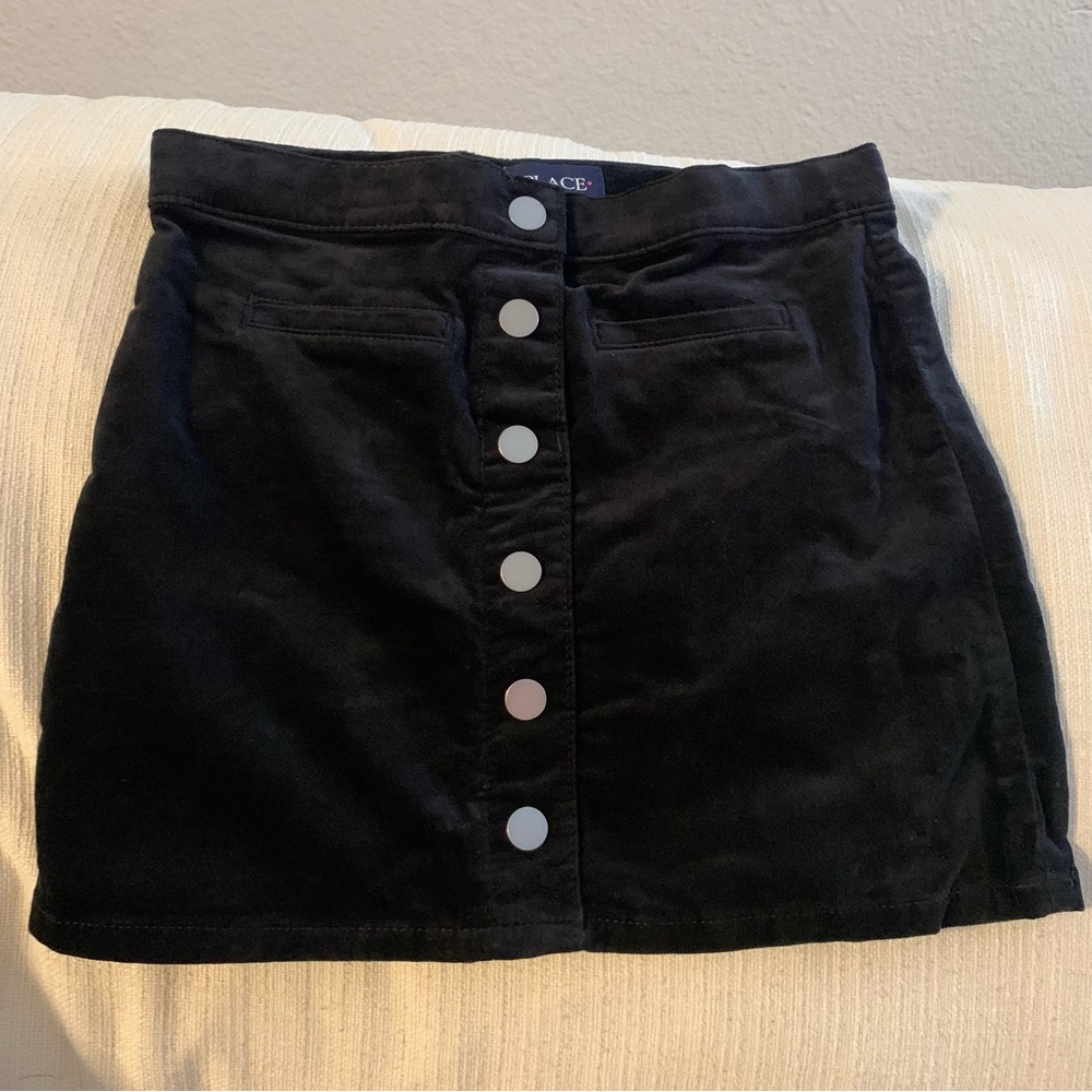 Kids Black Velvet Skirt with Silver Button Details